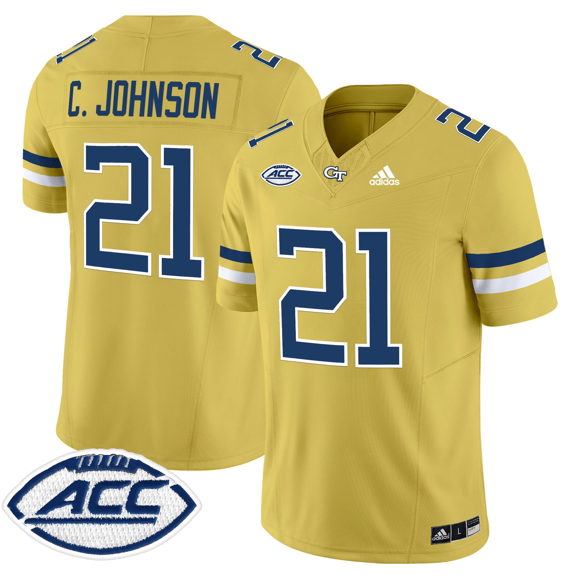 Men Georgia Tech #21 C.Johnson Yellow Asidas 2024 Vapor Limited NCAA Jersey style 1